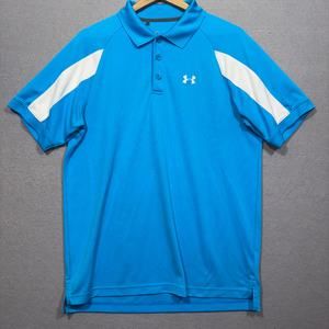 Under Armour Heat Gear Polo Shirt Blue White Men's Large Casual Sport Golf